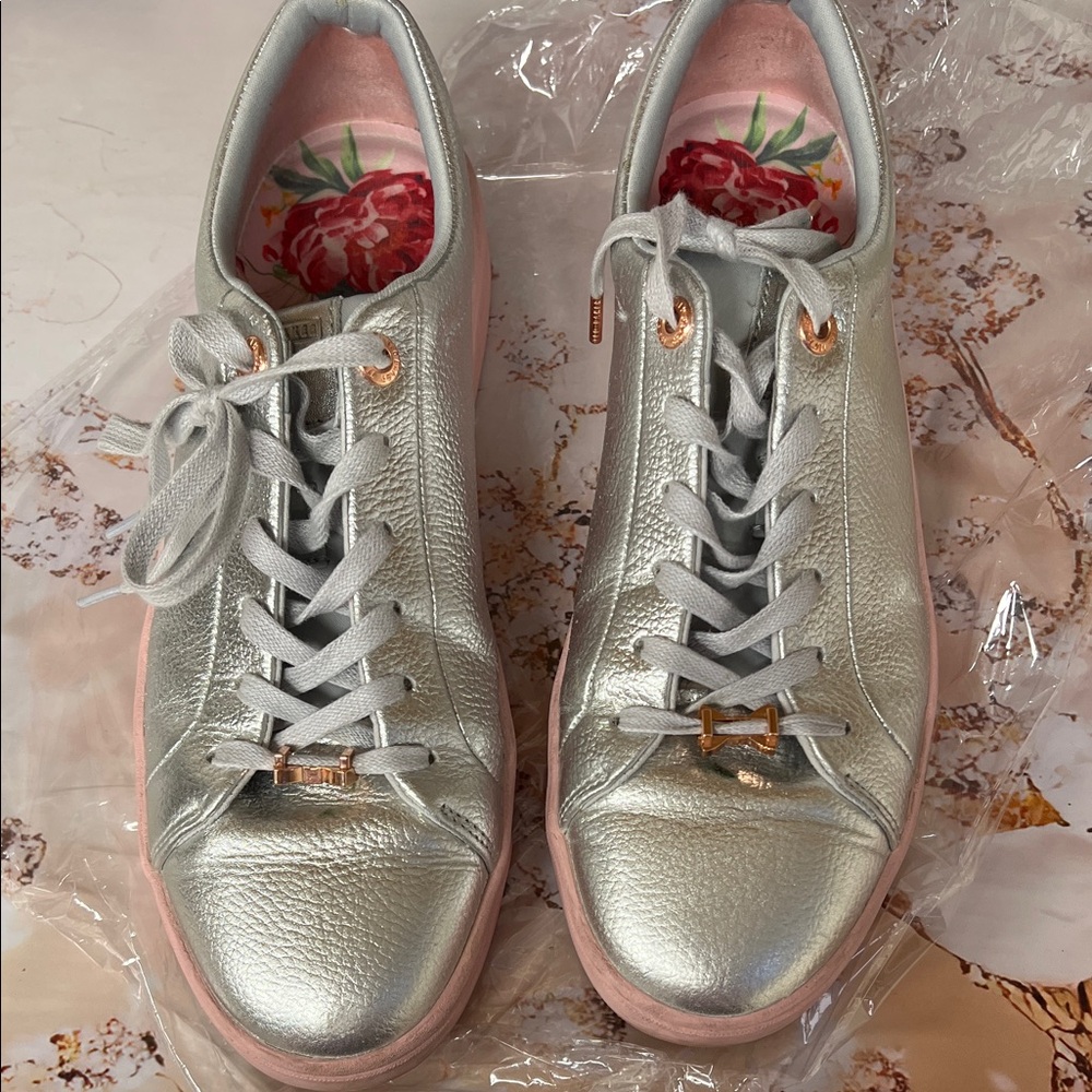 Ted Baker Silver Sneakers with Pink Trim